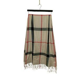 Plaid Fringe Shawl Scarf Beige & Black